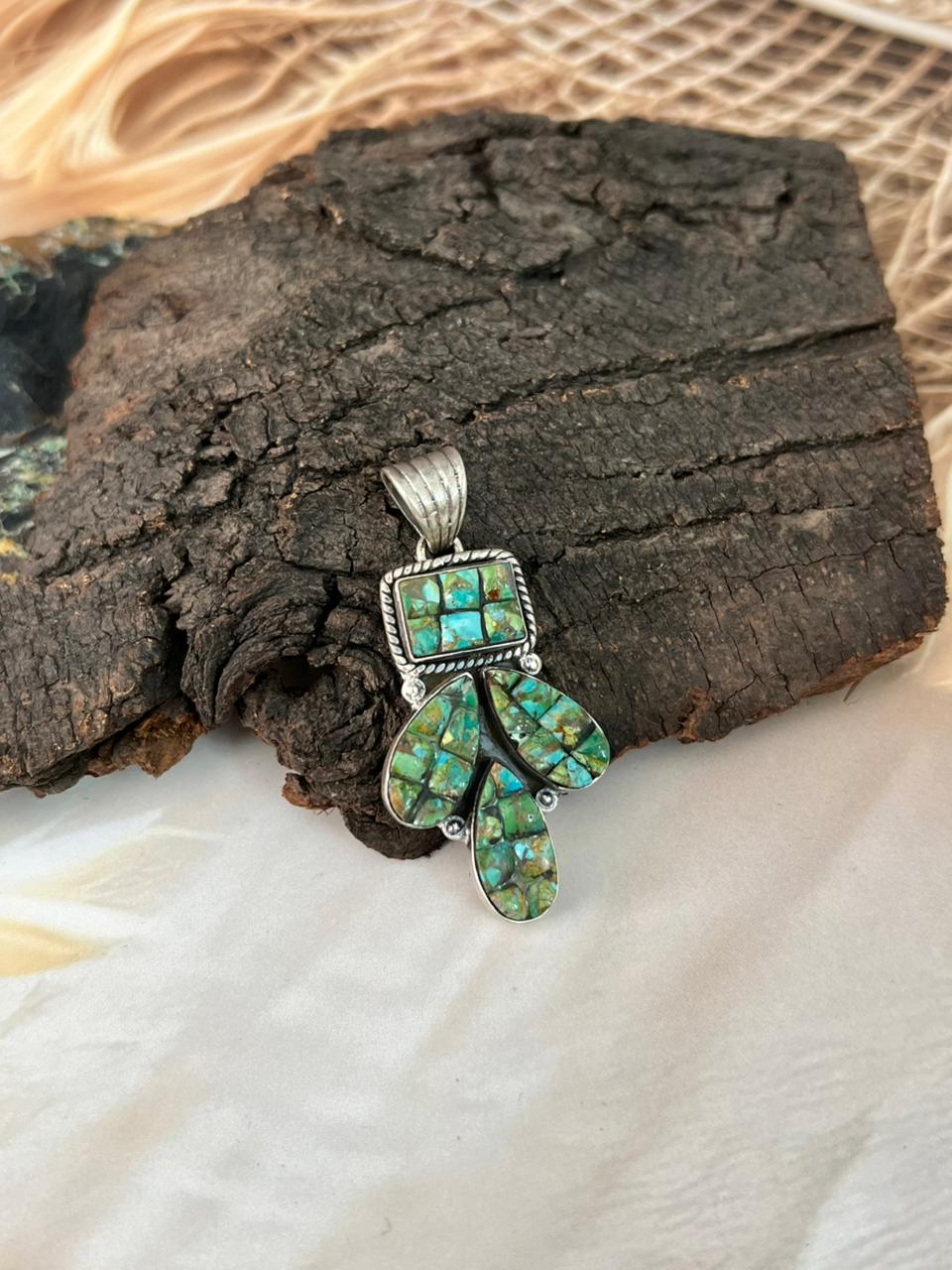 Handmade Sterling Silver Sonoran Cobble Collection: Sonoran Mountain Turquoise Pendant "Signed Nizhoni"