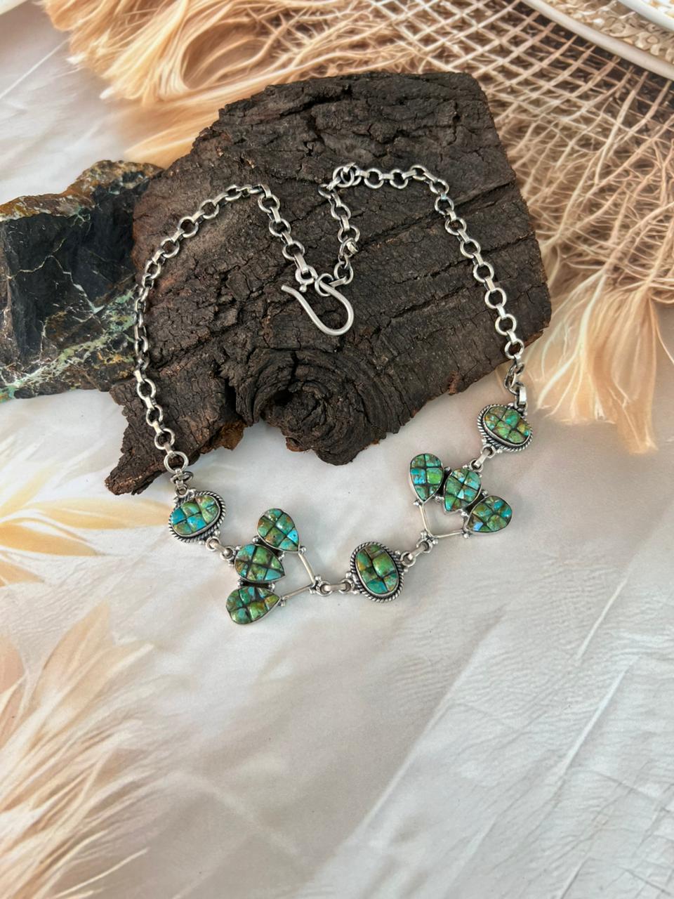 Handmade Sterling Silver Sonoran Cobble Collection: Sonoran Mountain Turquoise Choker Necklace "Signed Nizhoni"