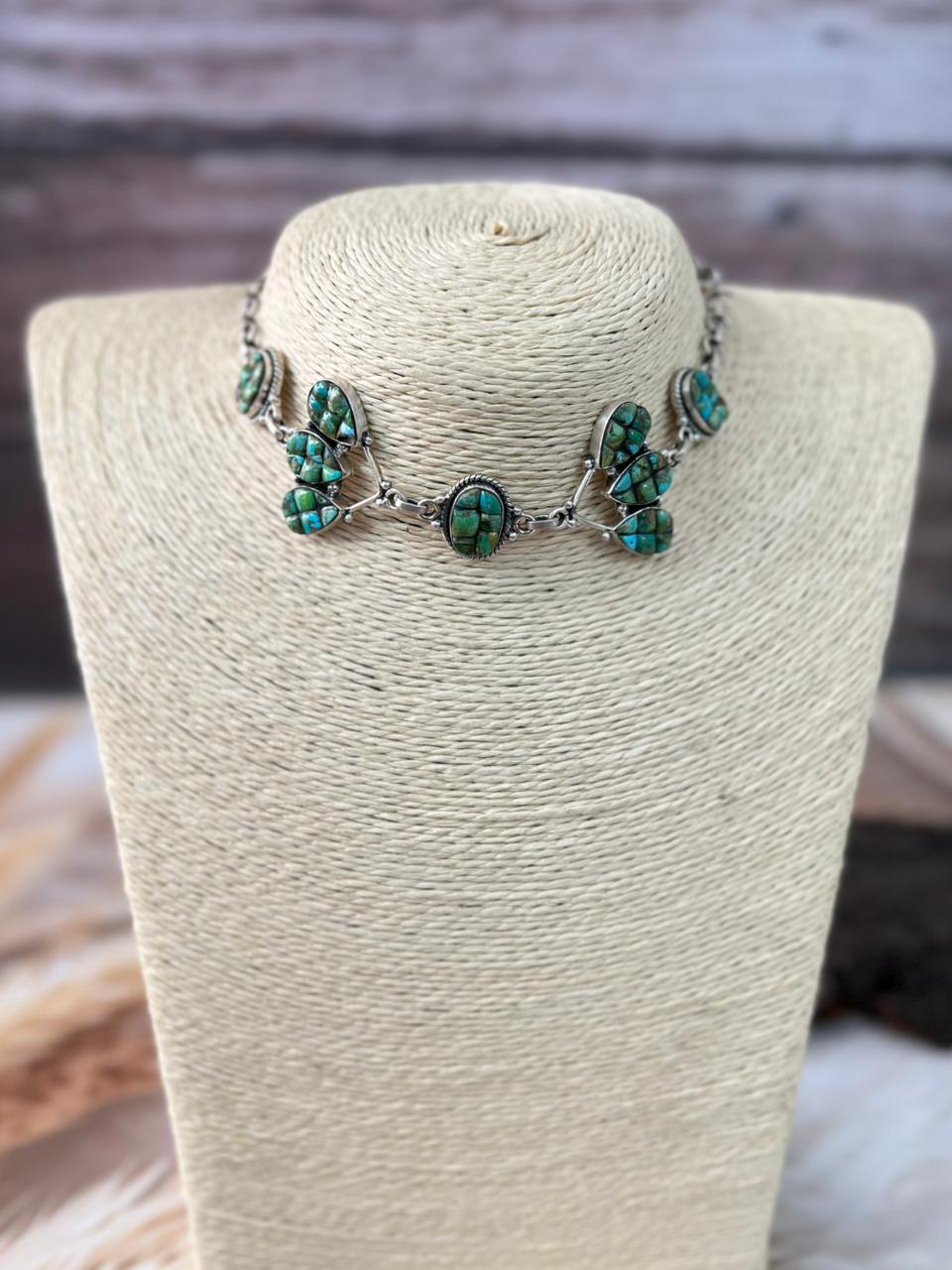 Handmade Sterling Silver Sonoran Cobble Collection: Sonoran Mountain Turquoise Choker Necklace "Signed Nizhoni"