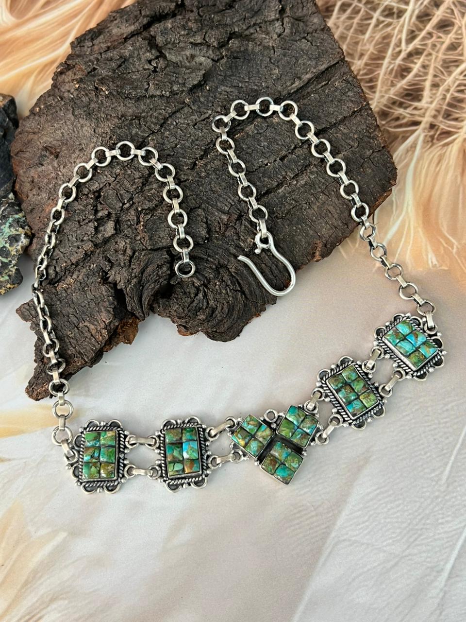 Handmade Sterling Silver Sonoran Cobble Collection: Sonoran Mountain Turquoise Choker Necklace "Signed Nizhoni"