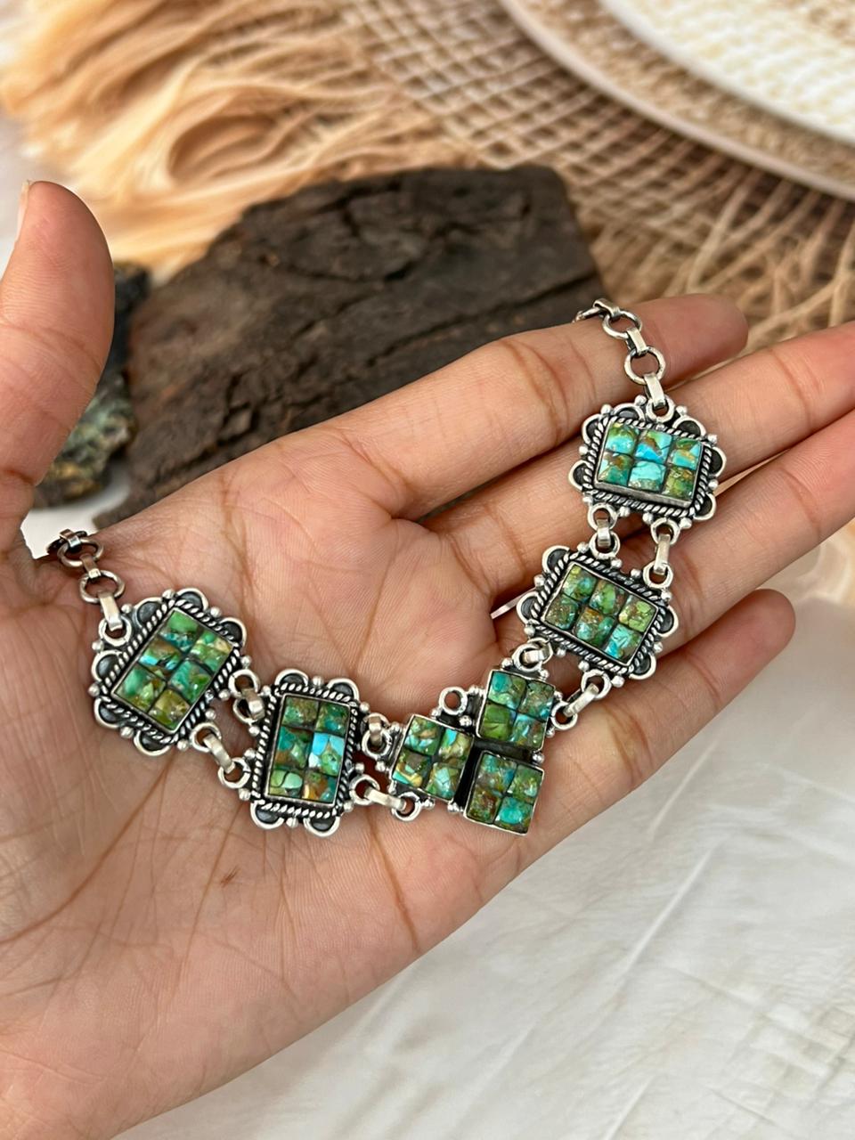 Handmade Sterling Silver Sonoran Cobble Collection: Sonoran Mountain Turquoise Choker Necklace "Signed Nizhoni"