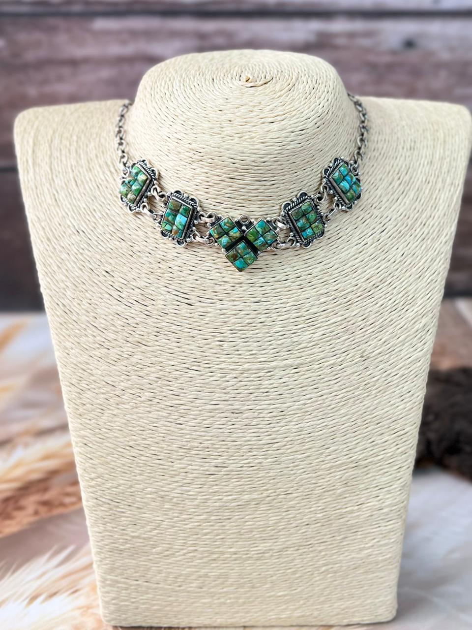 Handmade Sterling Silver Sonoran Cobble Collection: Sonoran Mountain Turquoise Choker Necklace "Signed Nizhoni"