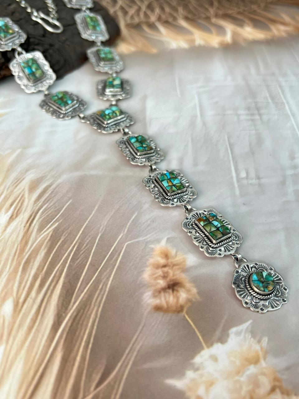 Handmade Sterling Silver Sonoran Cobble Collection: Sonoran Mountain Turquoise 'Y Shaped' Necklace "Signed Nizhoni"