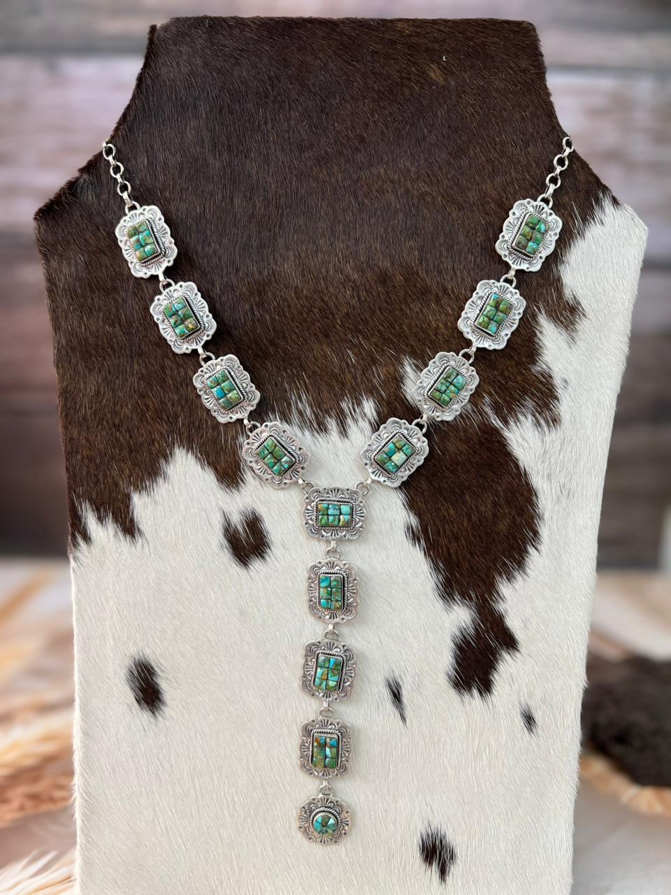 Handmade Sterling Silver Sonoran Cobble Collection: Sonoran Mountain Turquoise 'Y Shaped' Necklace "Signed Nizhoni"