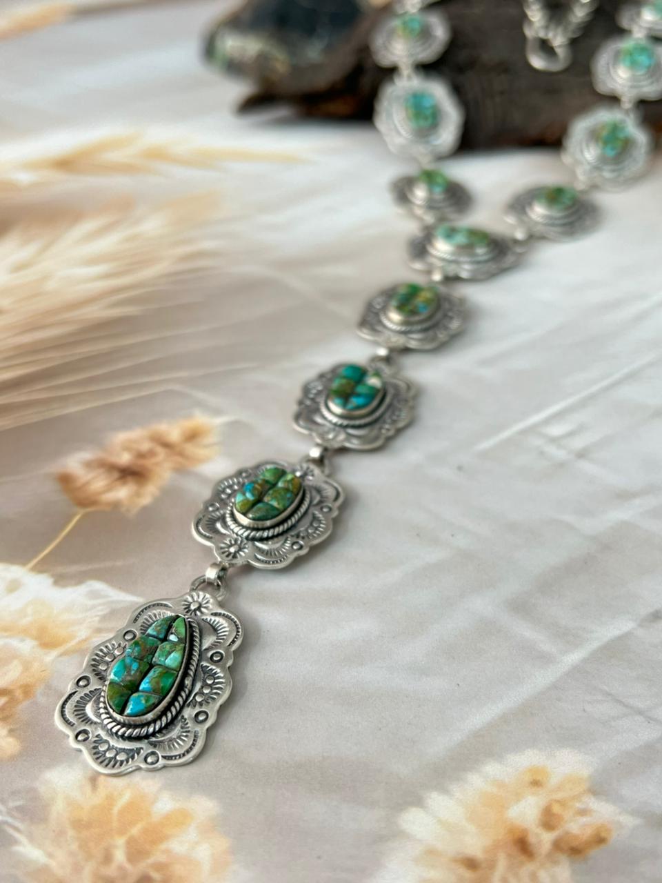 Handmade Sterling Silver Sonoran Cobble Collection: Sonoran Mountain Turquoise 'Y Shaped' Necklace "Signed Nizhoni"