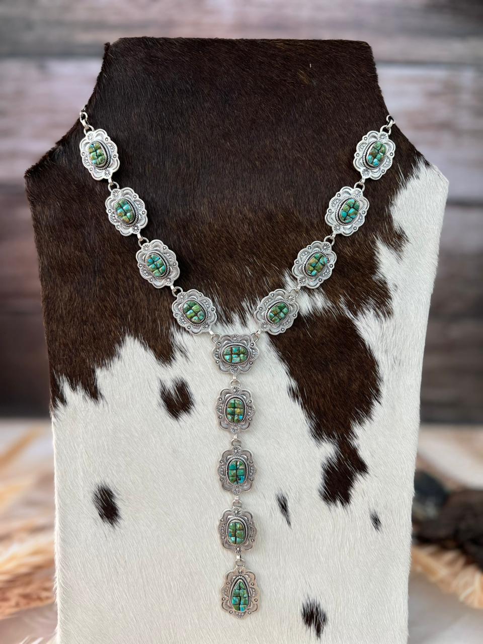 Handmade Sterling Silver Sonoran Cobble Collection: Sonoran Mountain Turquoise 'Y Shaped' Necklace "Signed Nizhoni"