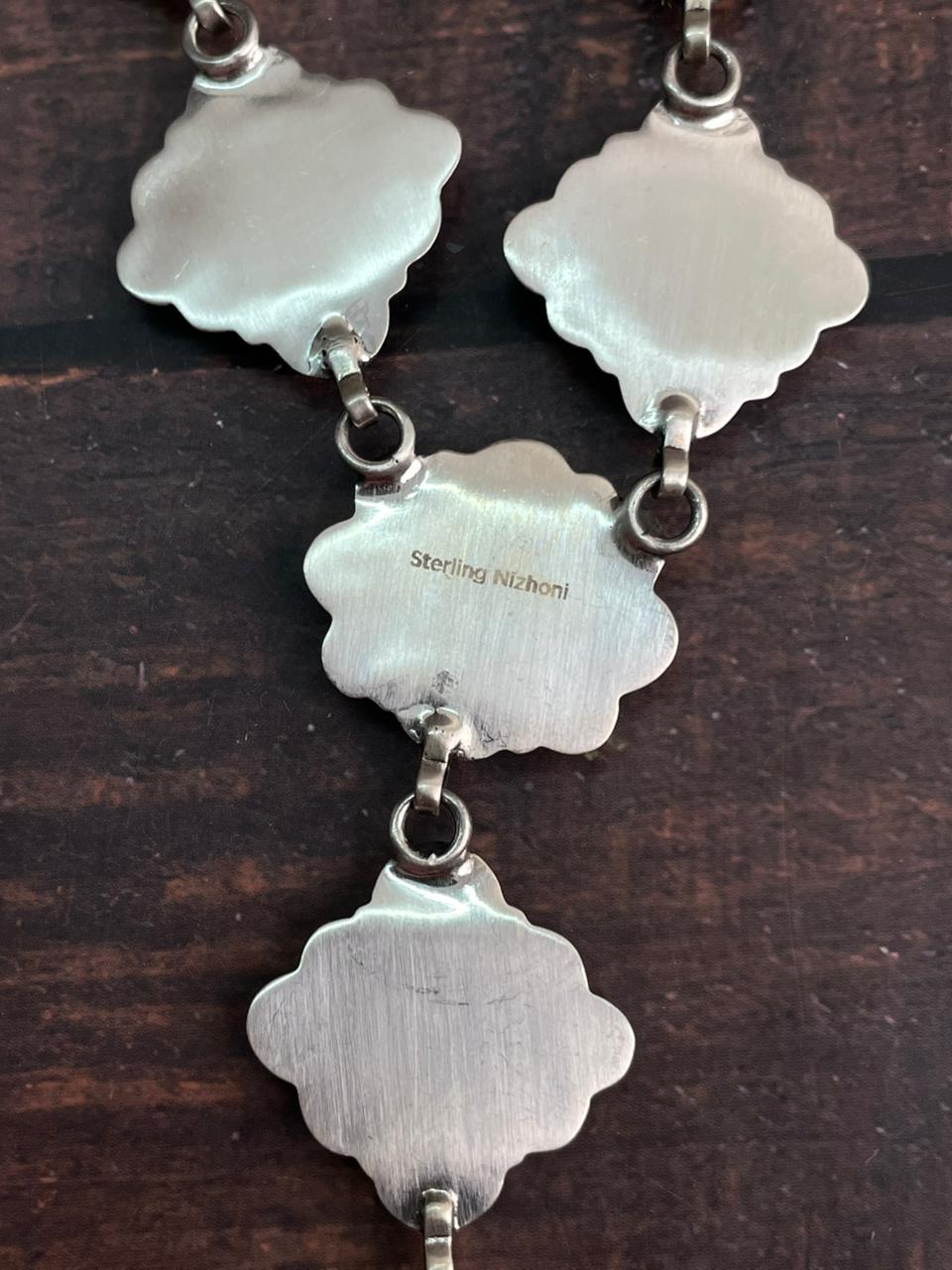 Handmade Sterling Silver Sonoran Cobble Collection: Sonoran Mountain Turquoise 'Y Shaped' Necklace "Signed Nizhoni"