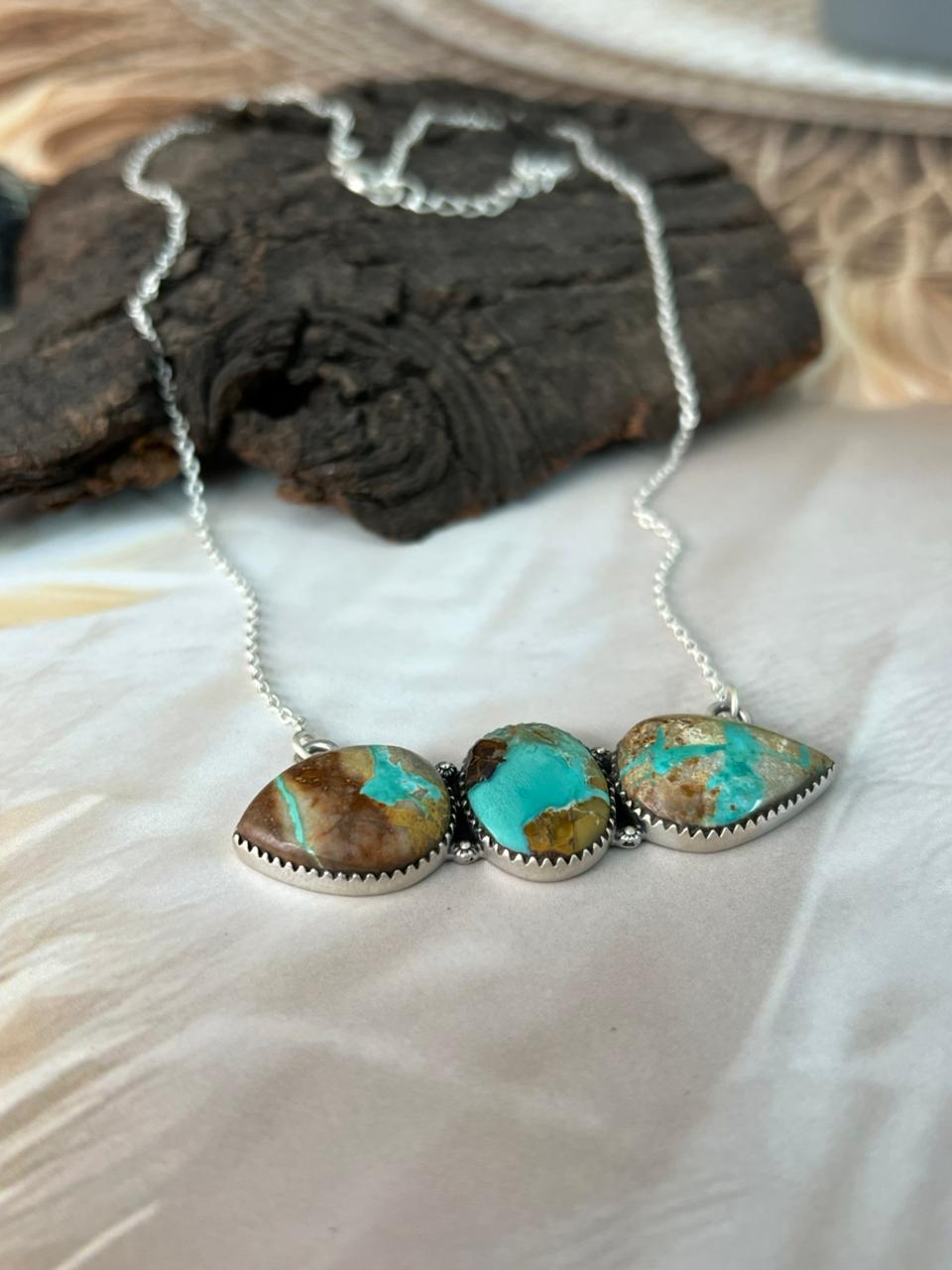 Handmade Sterling Silver Royston Ribbon Turquoise Necklace "Signed Nizhoni"