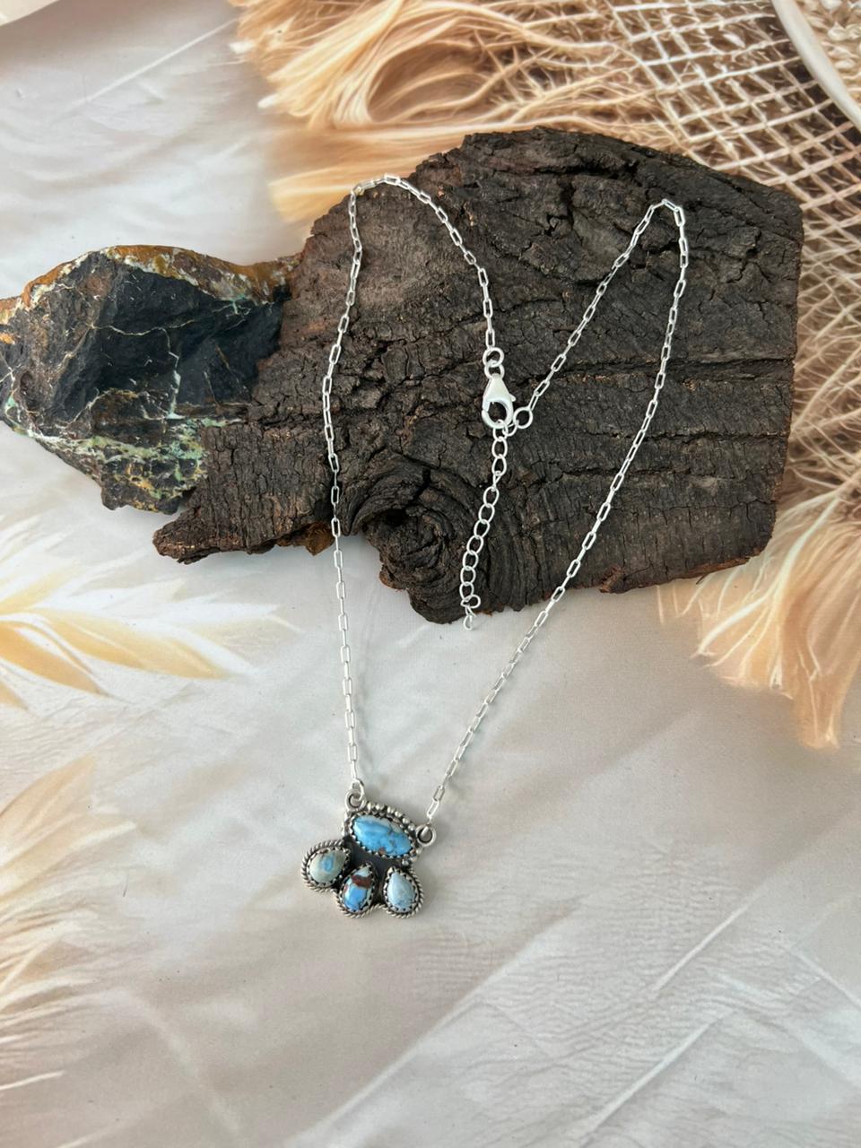 Handmade Sterling Silver Golden Hills Turquoise Necklace "Signed Nizhoni"