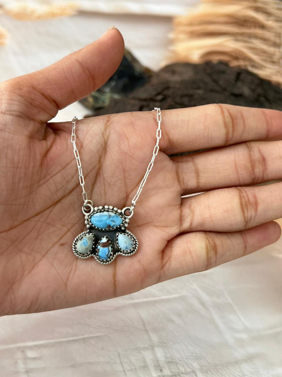 Handmade Sterling Silver Golden Hills Turquoise Necklace "Signed Nizhoni"