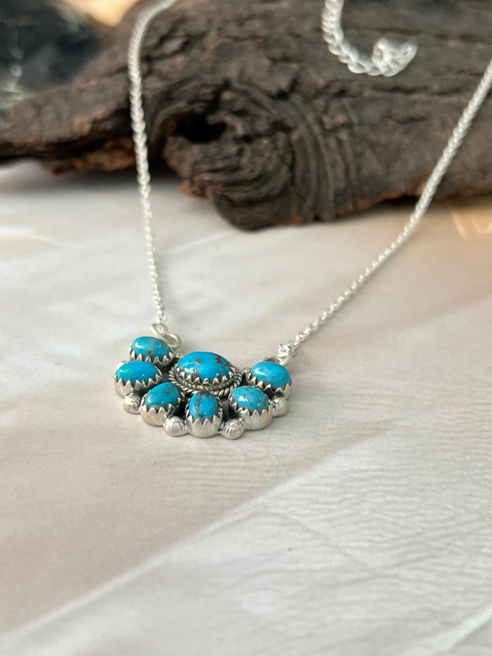 Handmade Sterling Silver Blue Kingman Turquoise Necklace "Signed Nizhoni"
