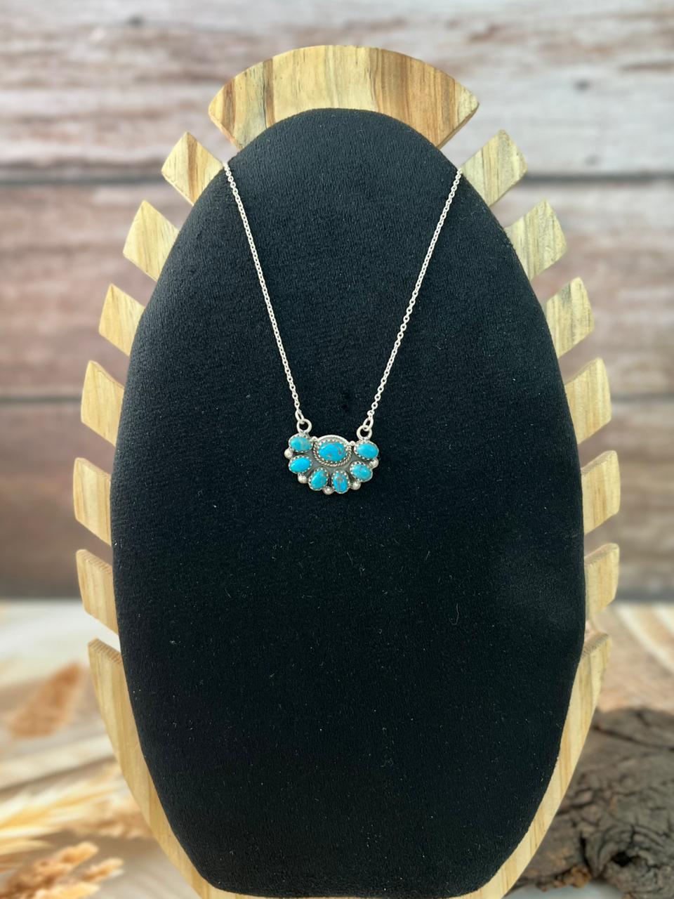 Handmade Sterling Silver Blue Kingman Turquoise Necklace "Signed Nizhoni"