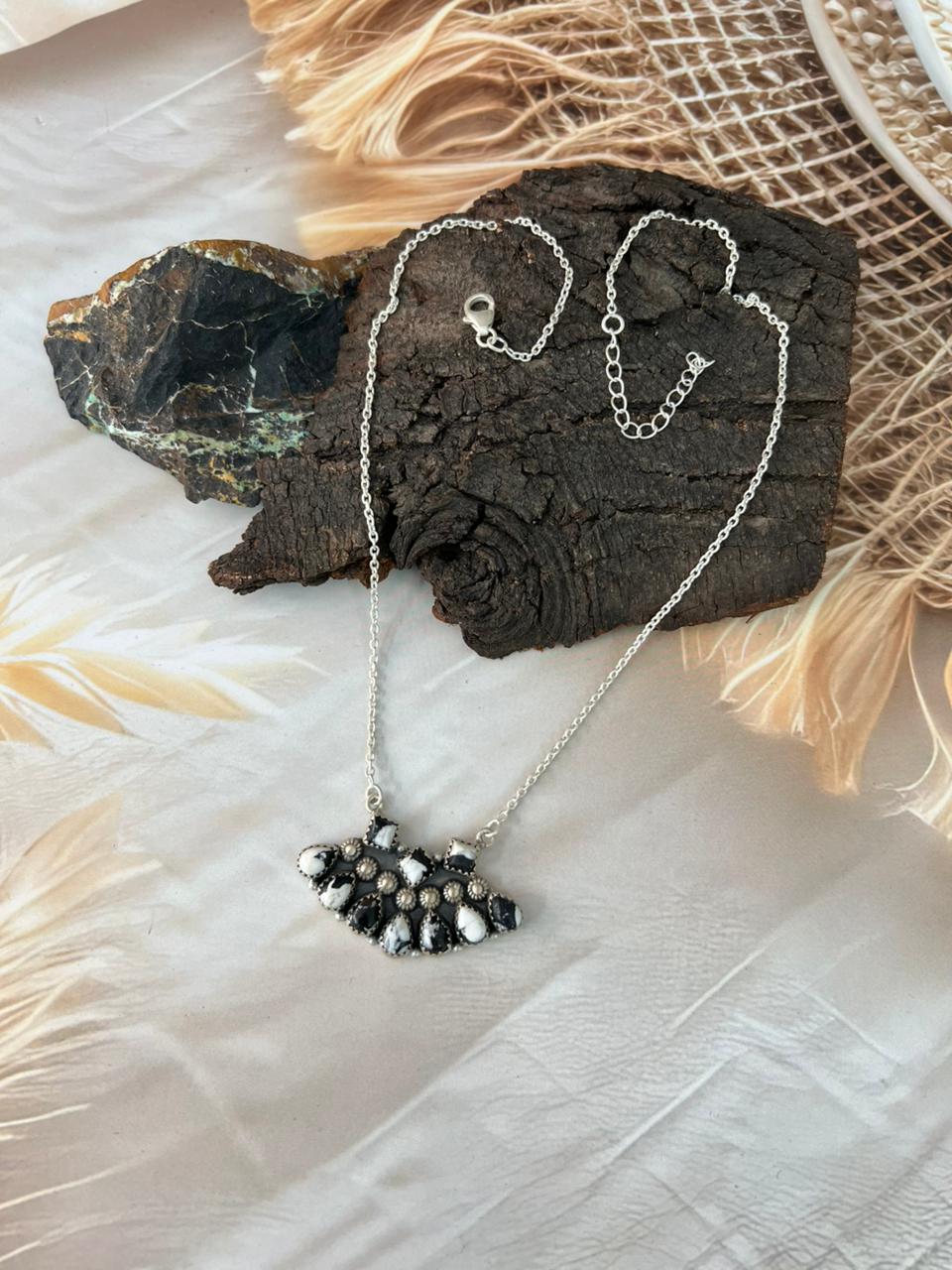 Handmade Sterling Silver White Buffalo Necklace "Signed Nizhoni"