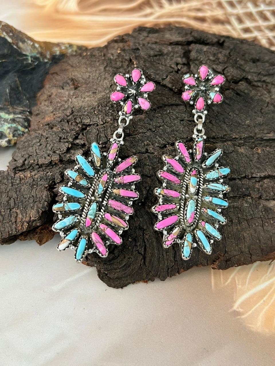 Handmade Sterling Silver Cotton Candy Post Dangle Earrings "Signed Nizhoni"