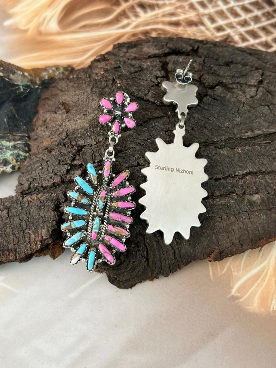 Handmade Sterling Silver Cotton Candy Post Dangle Earrings "Signed Nizhoni"