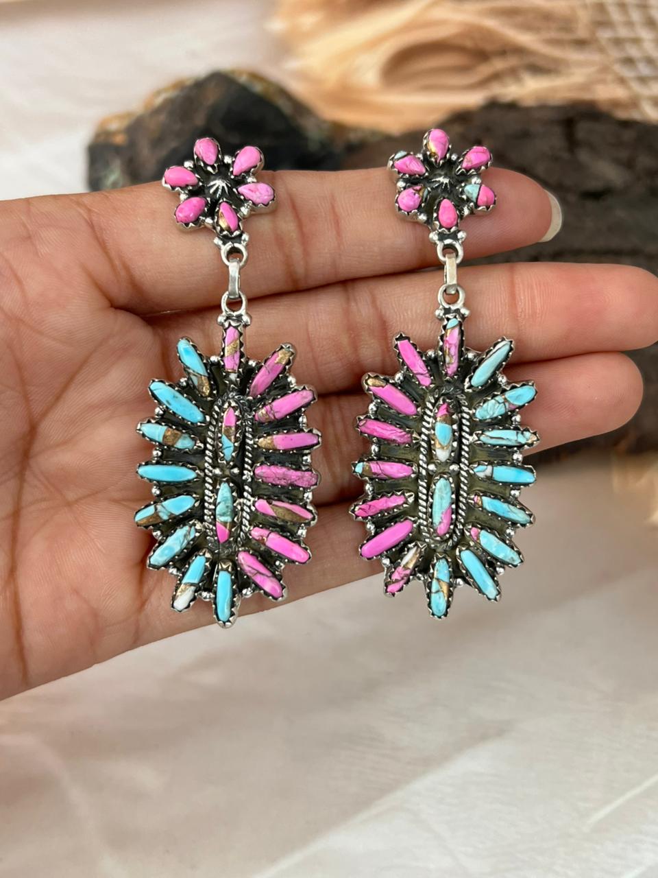 Handmade Sterling Silver Cotton Candy Post Dangle Earrings "Signed Nizhoni"