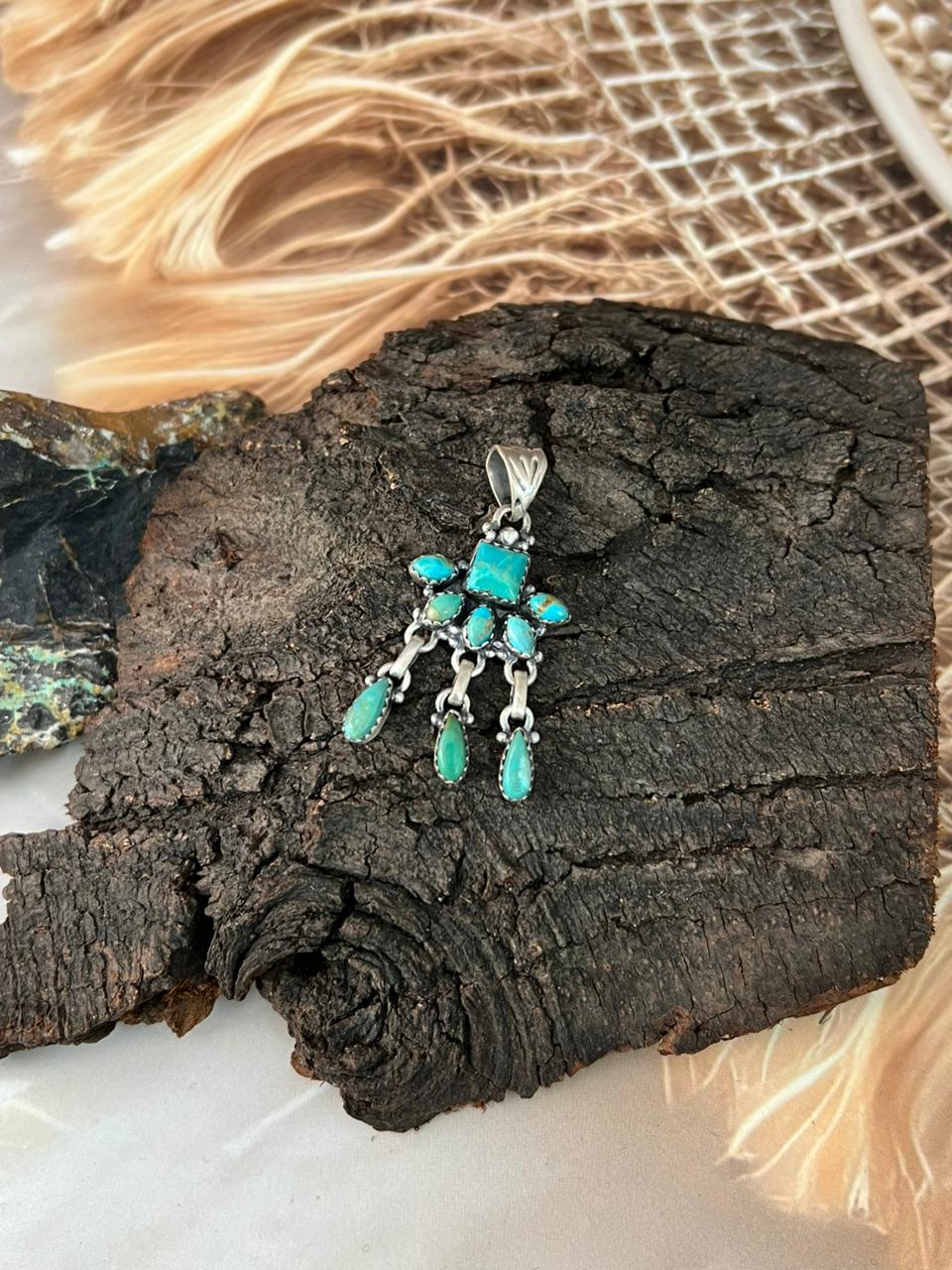Handmade Sterling Silver Kingman Turquoise Pendant "Signed Nizhoni"