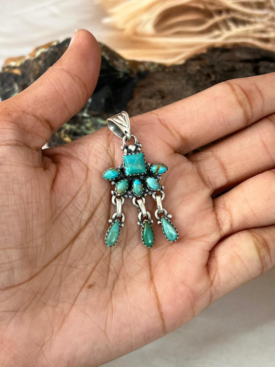 Handmade Sterling Silver Kingman Turquoise Pendant "Signed Nizhoni"