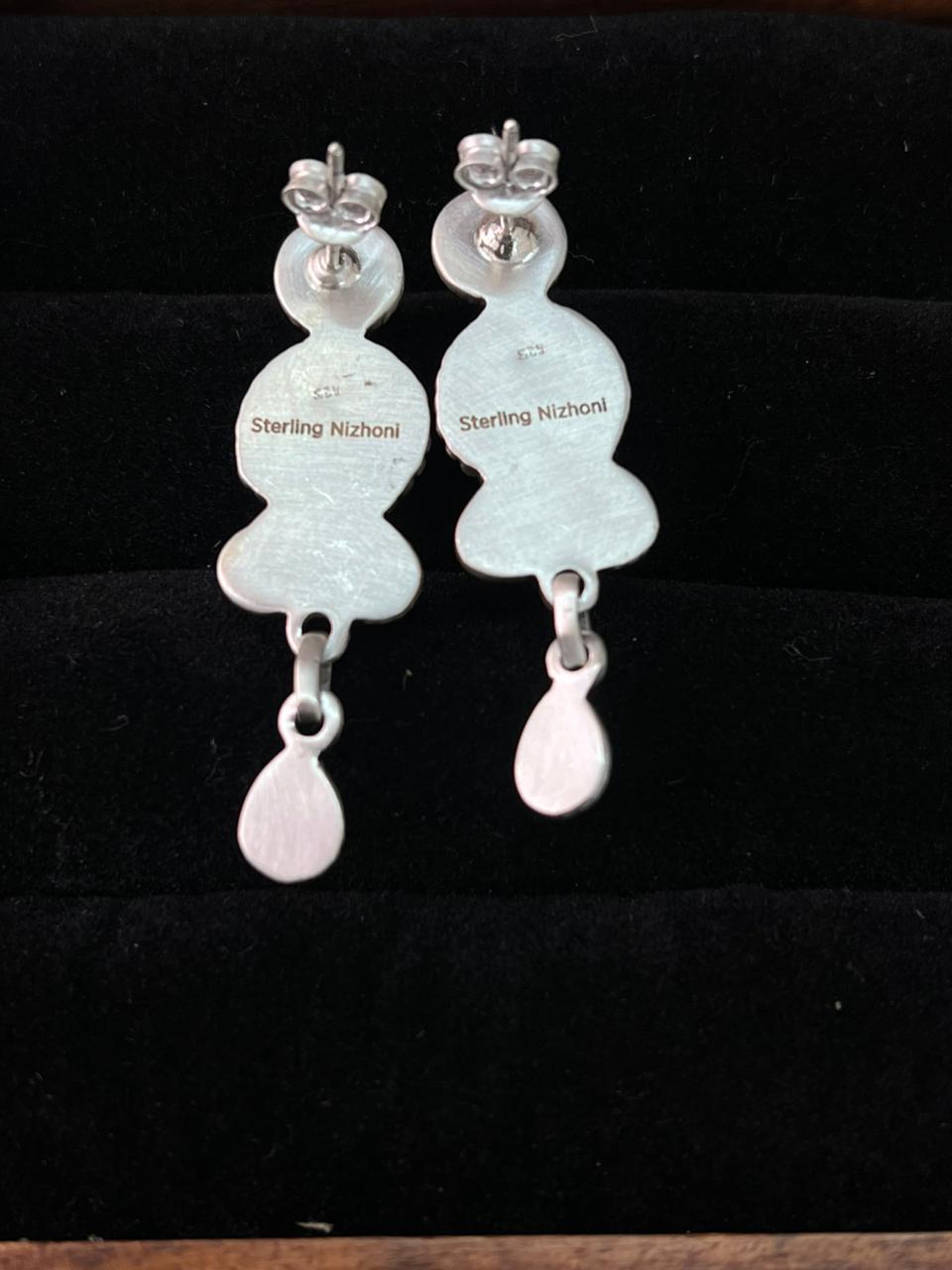 Handmade Sterling Silver Palomino Turquoise with Cotton Candy Post Dangle Earrings "Signed Nizhoni"