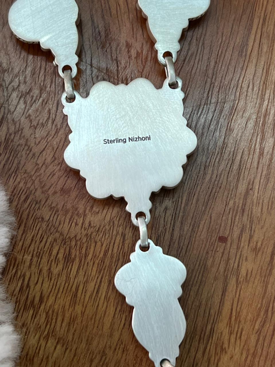 Handmade Sterling Silver Sierra Bella Turquoise with Cotton Candy Necklace "Signed Nizhoni"