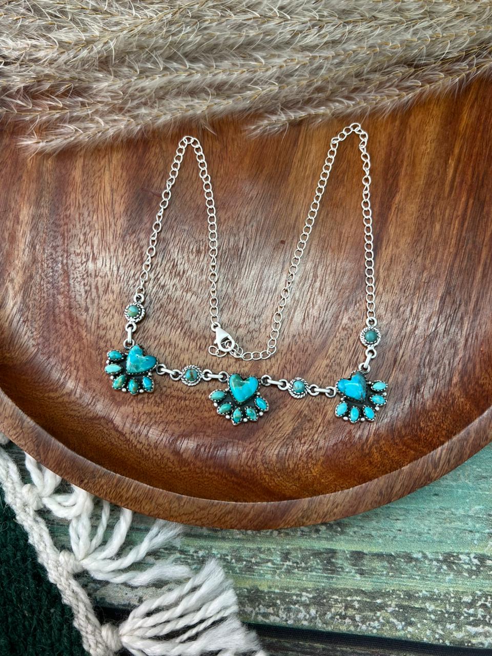 Handmade Sterling Silver Kingman Turquoise Heart Necklace "Signed Nizhoni"