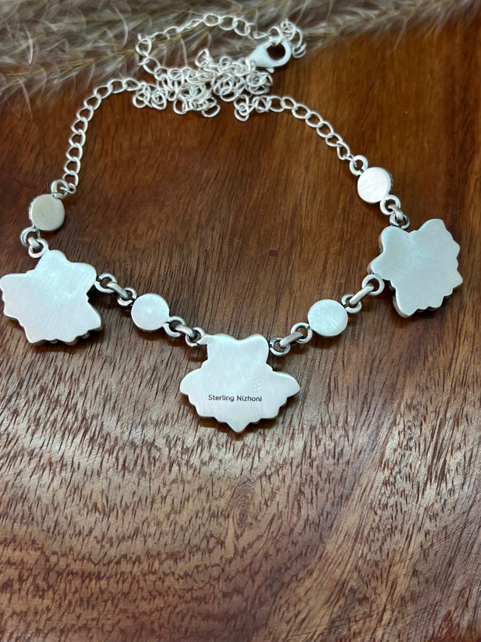 Handmade Sterling Silver Kingman Turquoise Heart Necklace "Signed Nizhoni"
