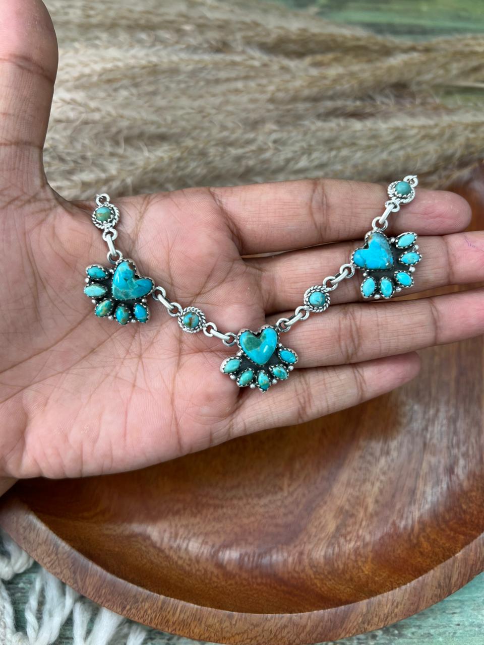 Handmade Sterling Silver Kingman Turquoise Heart Necklace "Signed Nizhoni"