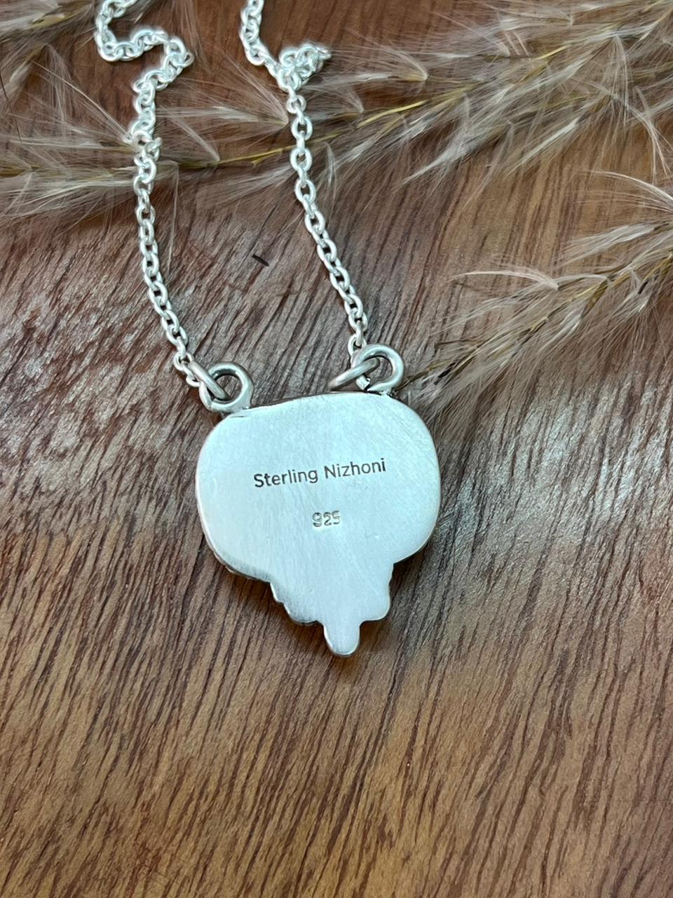 Handmade Sterling Silver Blue Kingman Turquoise Necklace "Signed Nizhoni"