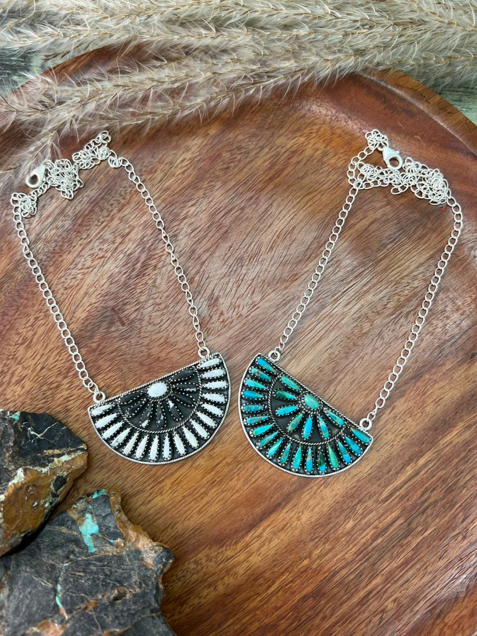 Handmade Sterling Silver Kingman Turquoise and White Buffalo Necklace "Signed Nizhoni"