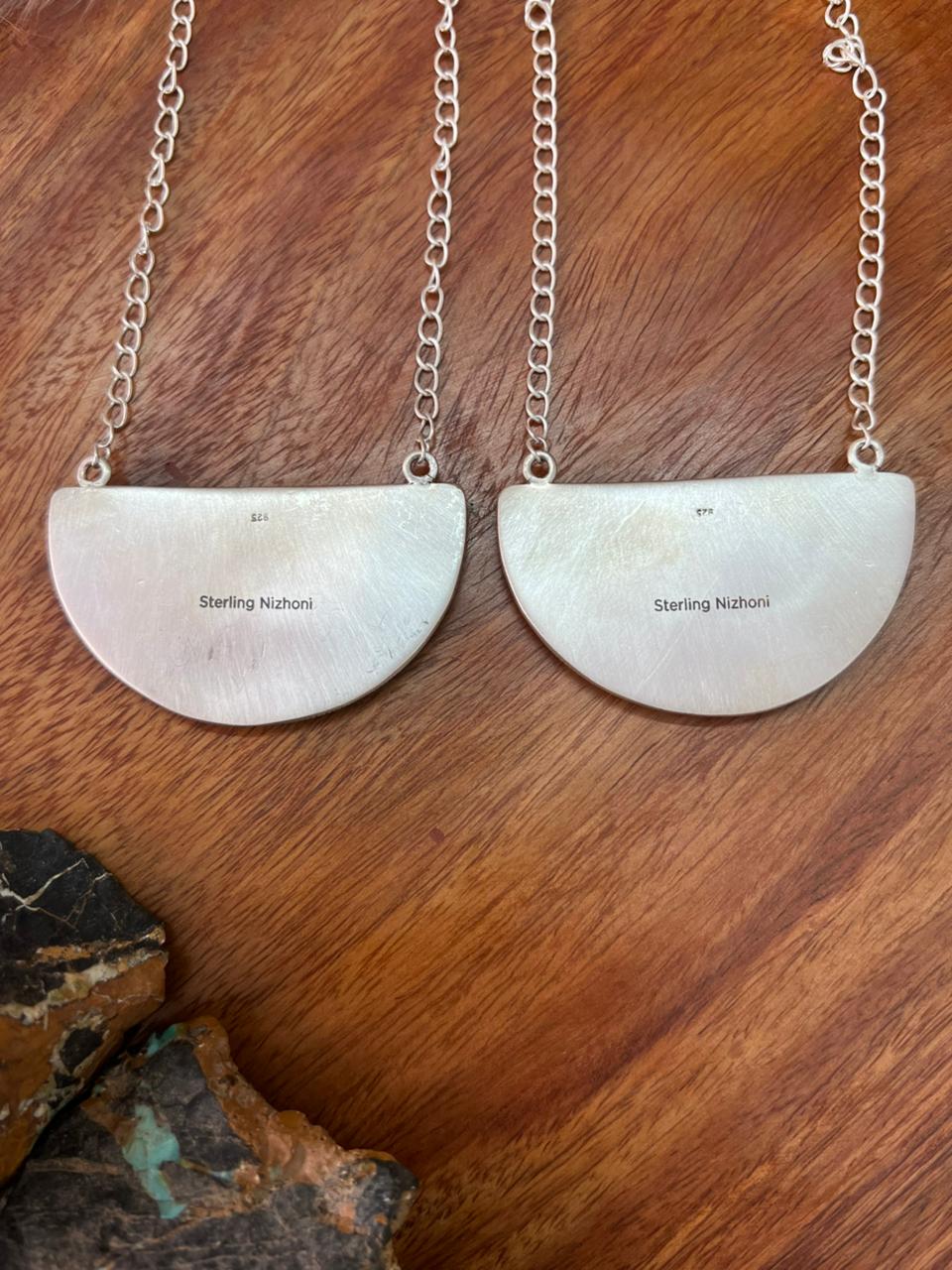 Handmade Sterling Silver Kingman Turquoise and White Buffalo Necklace "Signed Nizhoni"