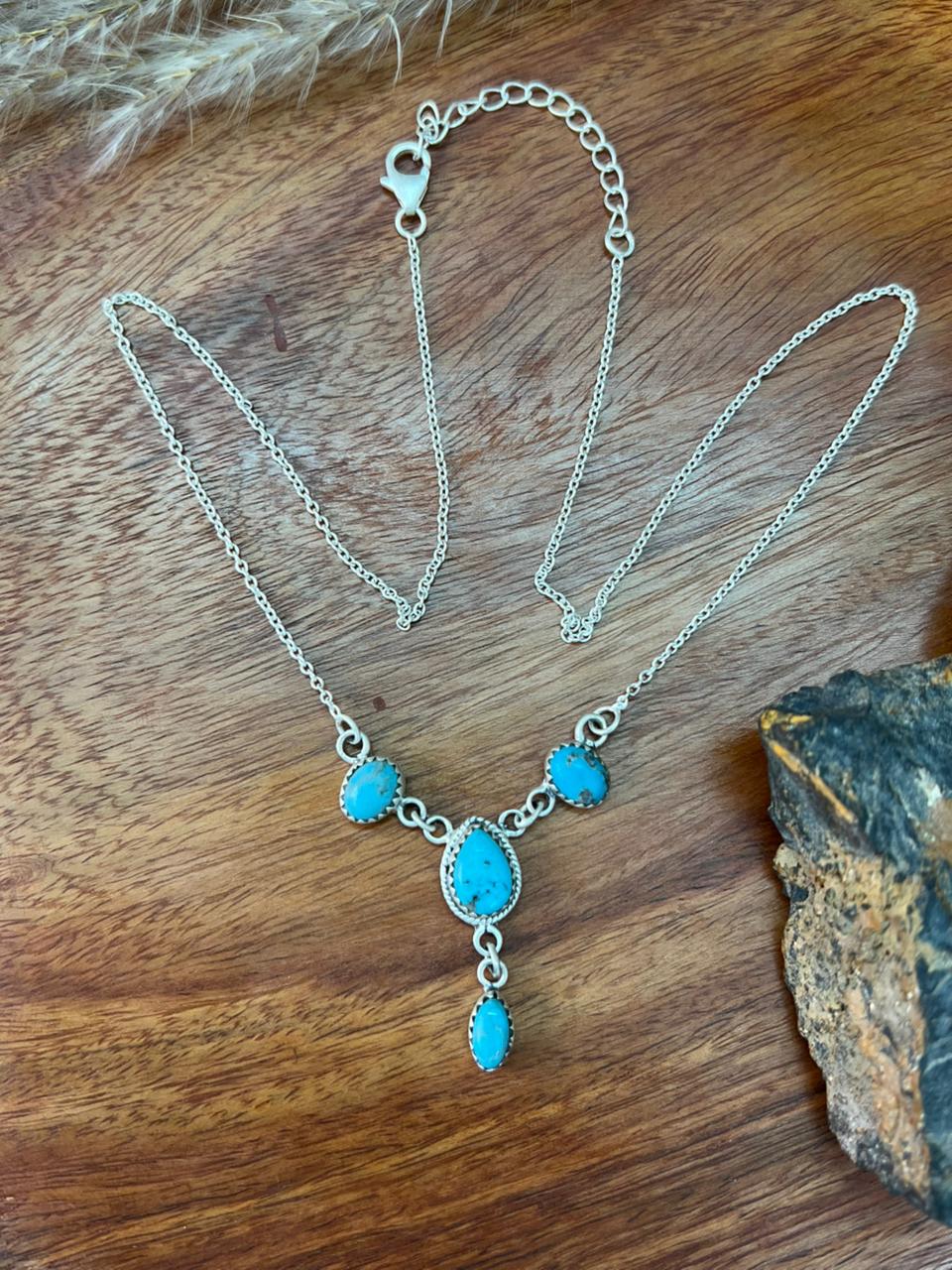 Handmade Sterling Silver Blue Kingman Turquoise Necklace "Signed Nizhoni"