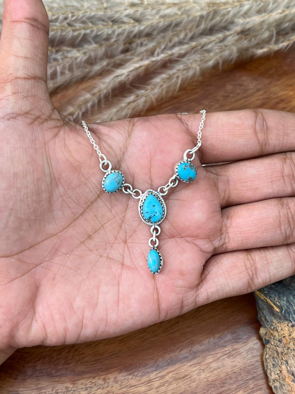 Handmade Sterling Silver Blue Kingman Turquoise Necklace "Signed Nizhoni"