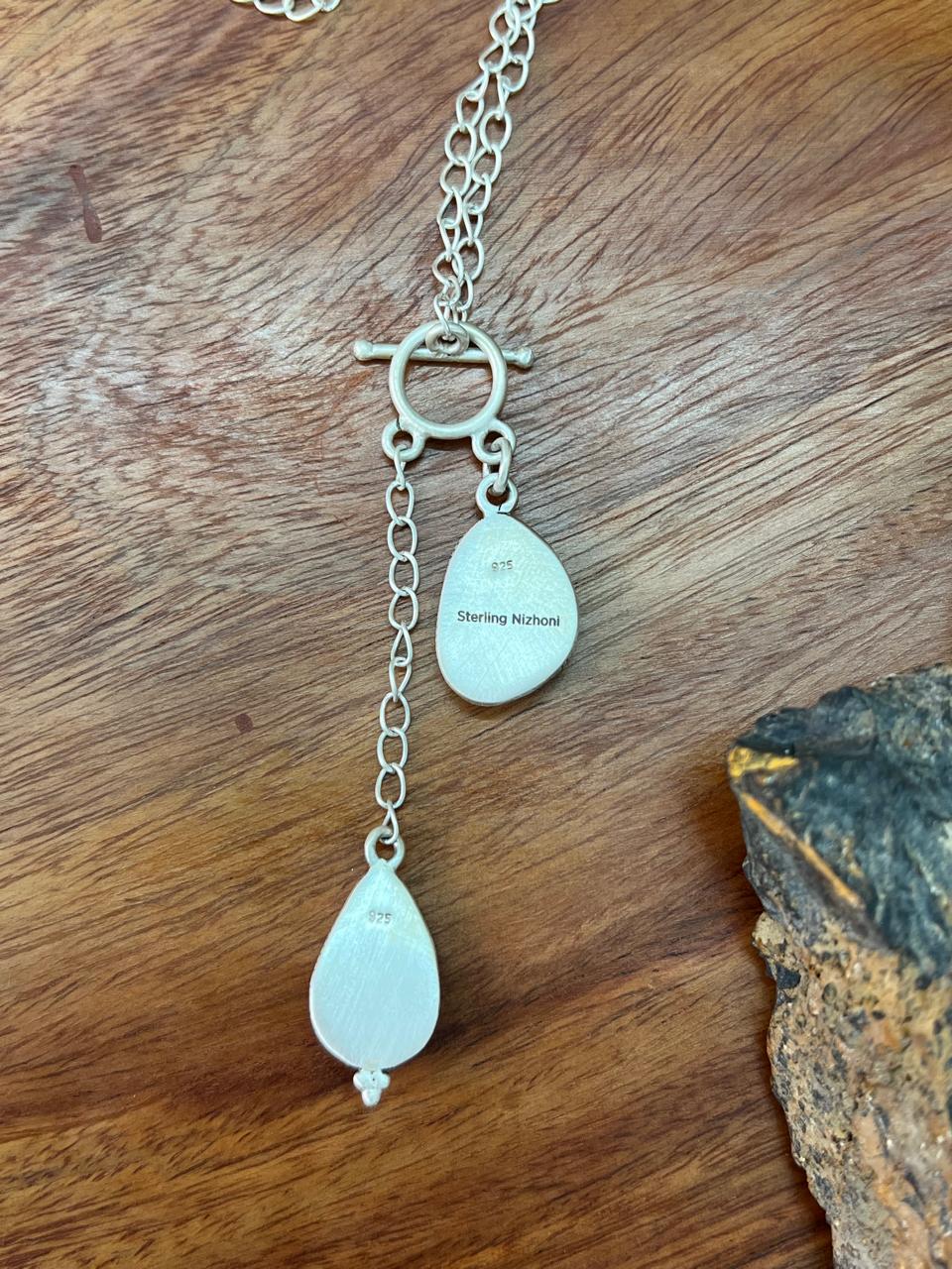Handmade Sterling Silver Golden Hills Turquoise Lariat Necklace "Signed Nizhoni"