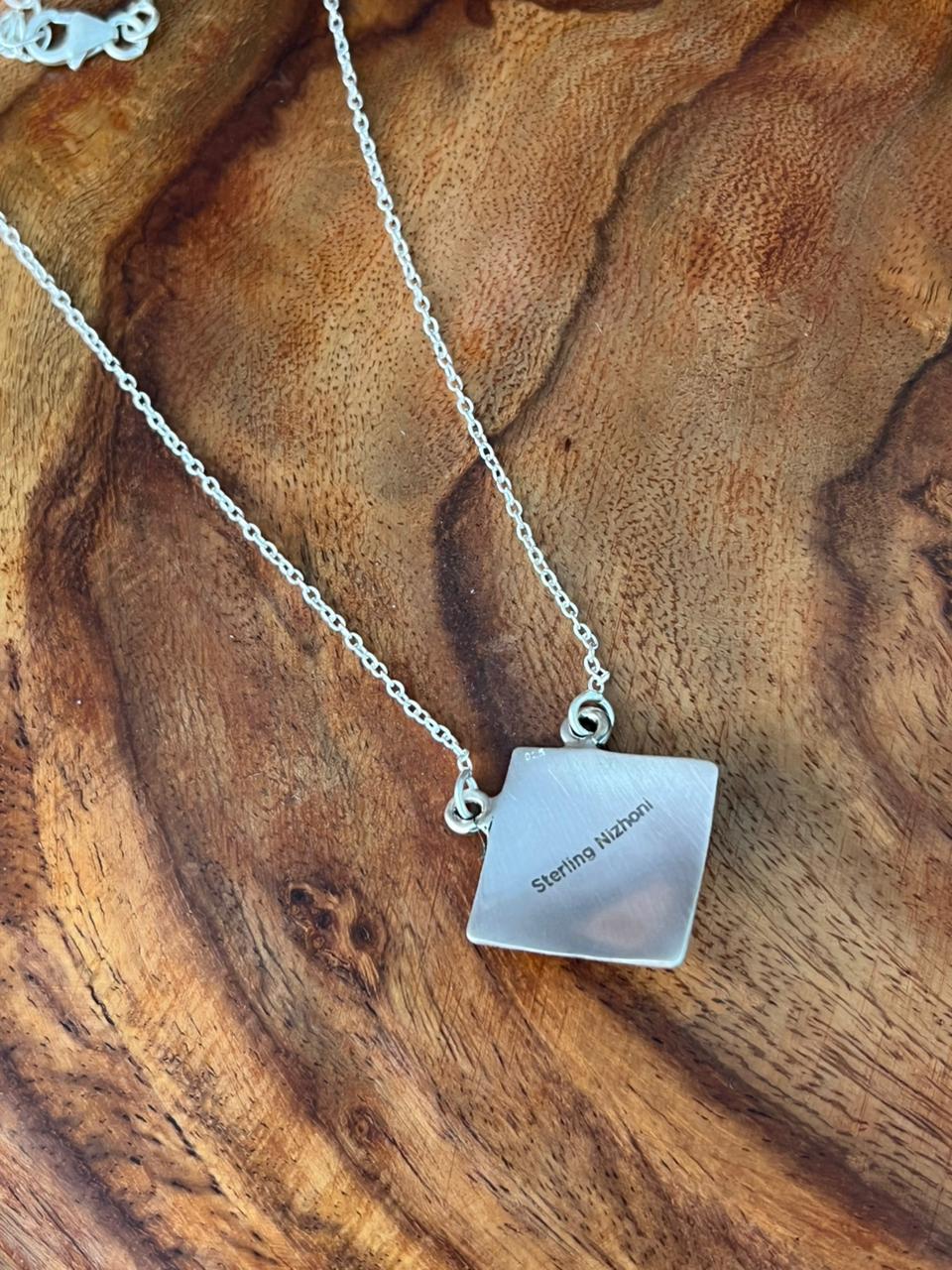 Handmade Sterling Silver Kingman Turquoise Necklace "Signed Nizhoni"
