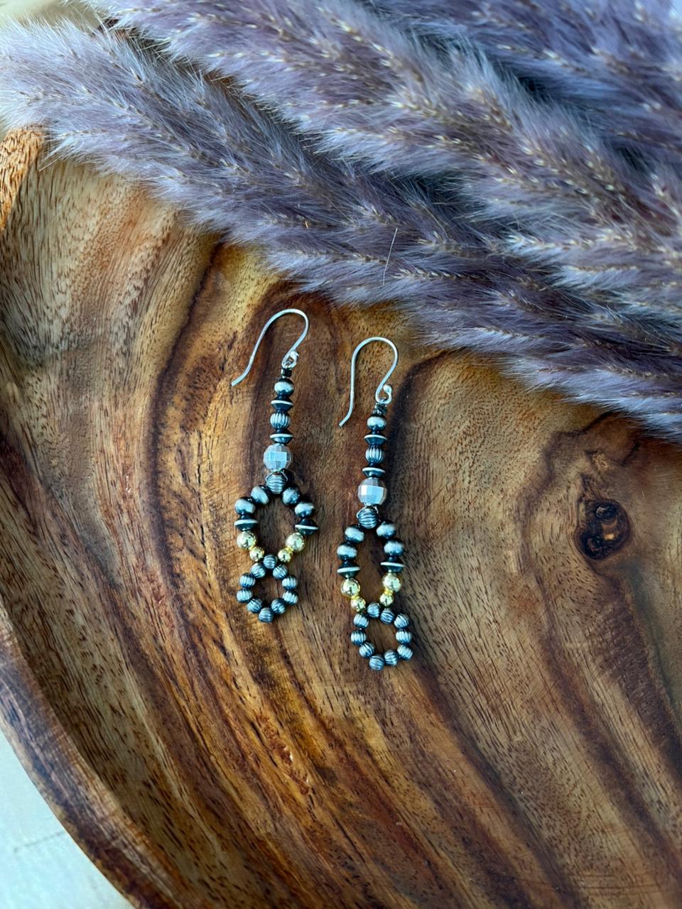Handmade Sterling Silver Golden Beads Hook Dangle Beaded Earrings