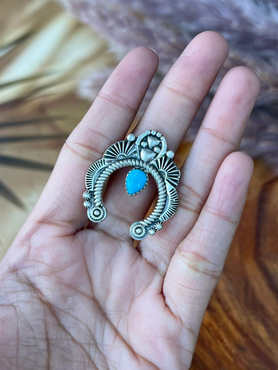 Handmade Sterling Silver Kingman Turquoise Naja Adjustable Ring "Signed Nizhoni"