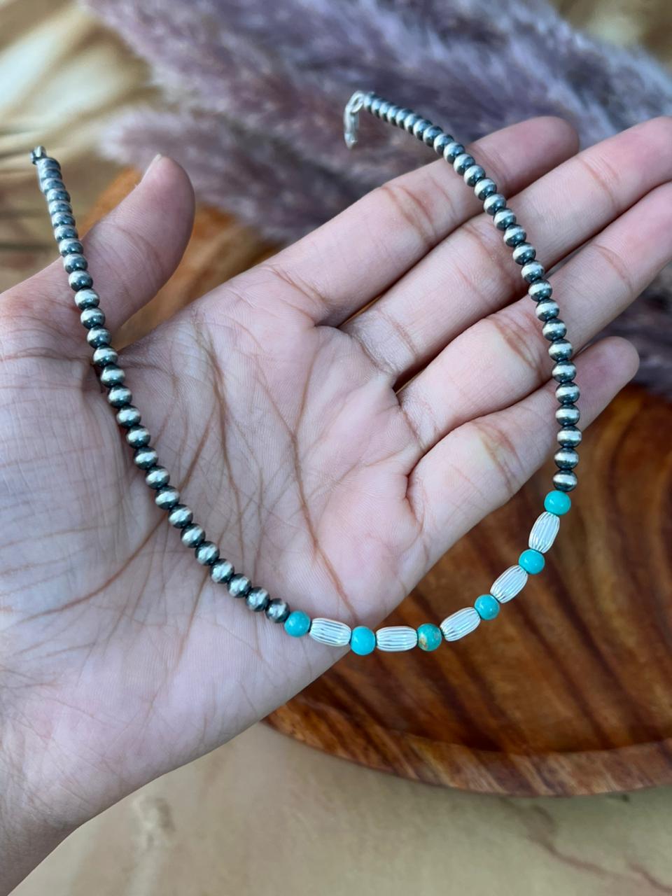 Handmade Sterling Silver Beaded Kingman Turquoise Hat Band