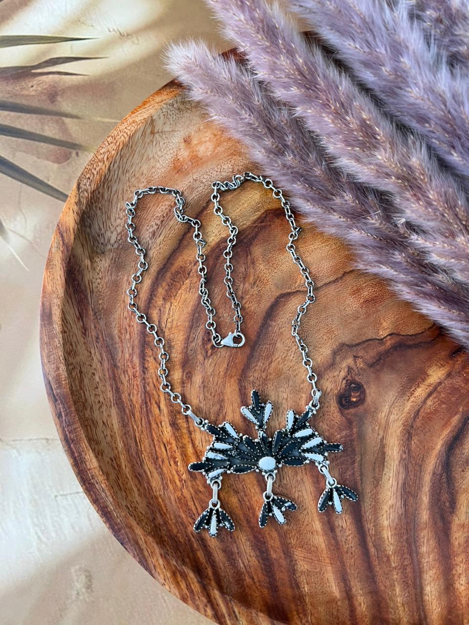 Handmade Sterling Silver White Buffalo Necklace "Signed Nizhoni"