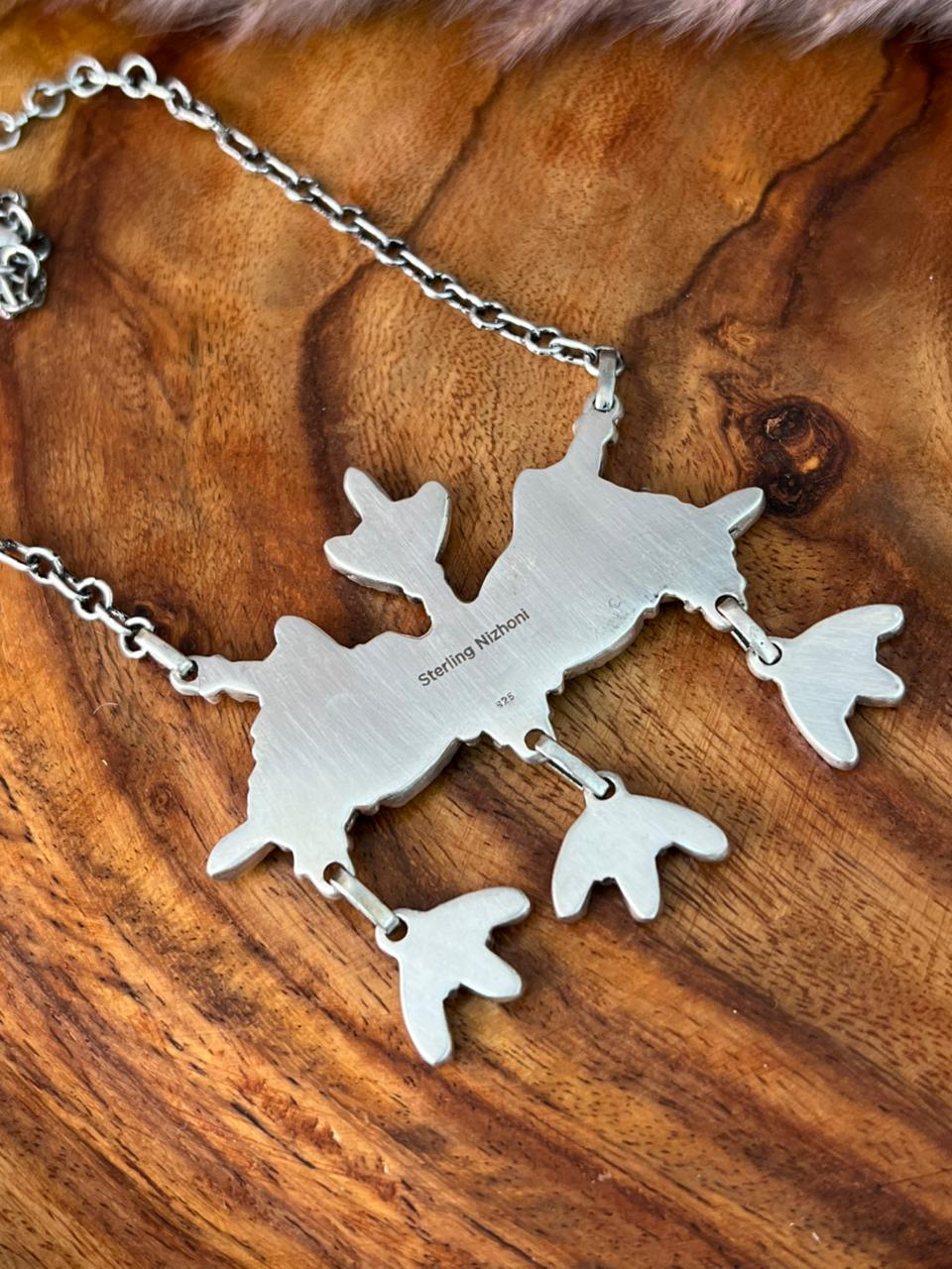 Handmade Sterling Silver White Buffalo Necklace "Signed Nizhoni"