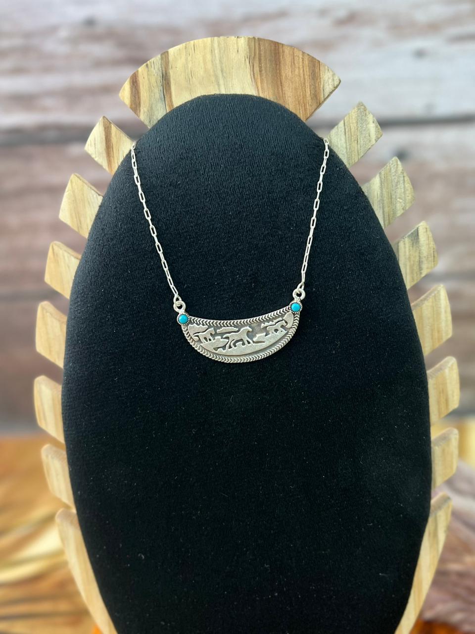 Handmade Sterling Silver Kingman Turquoise Necklace "Signed Nizhoni"