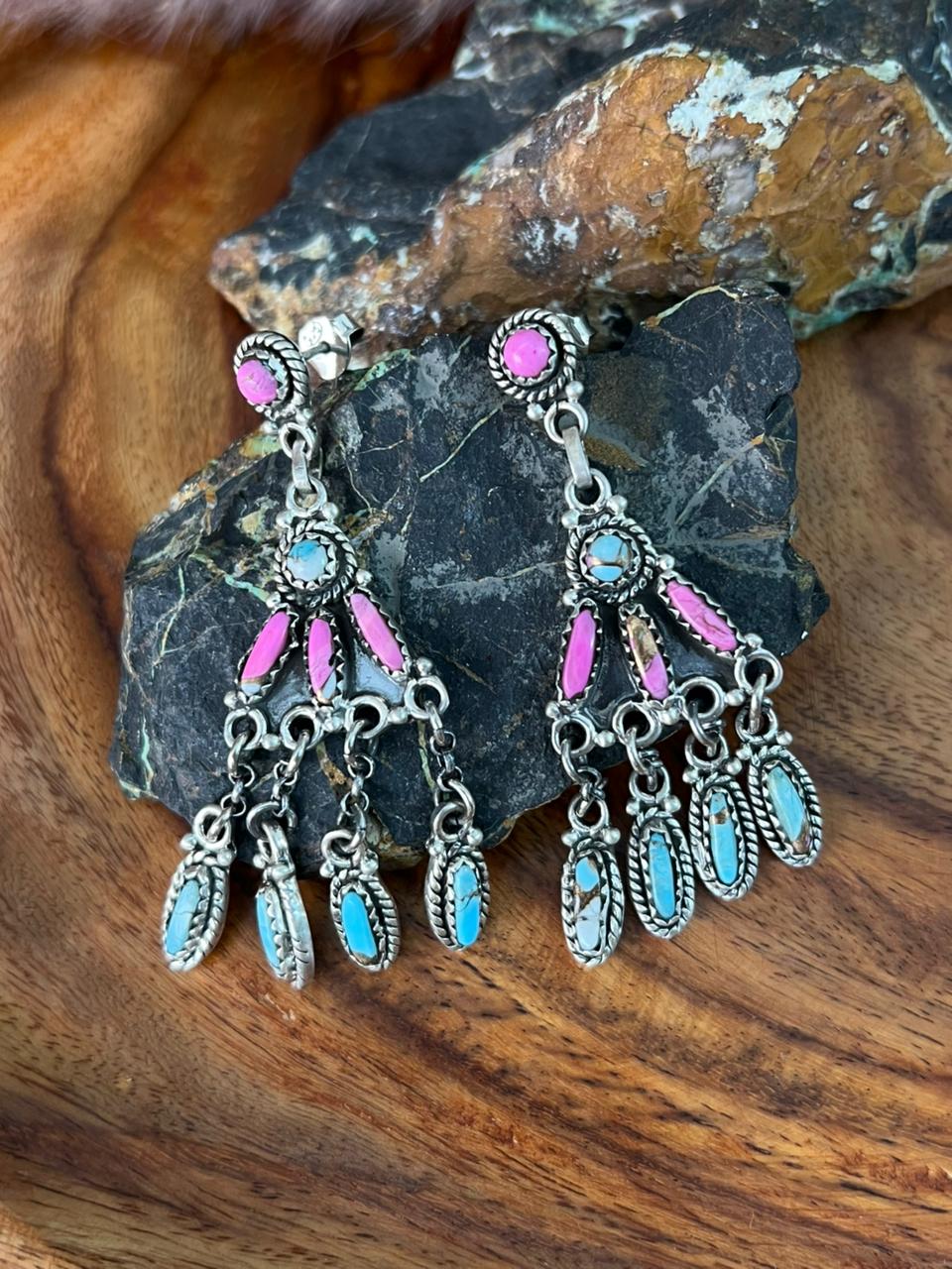 Handmade Sterling Silver Cotton Candy Post Dangle Earrings "Signed Nizhoni"
