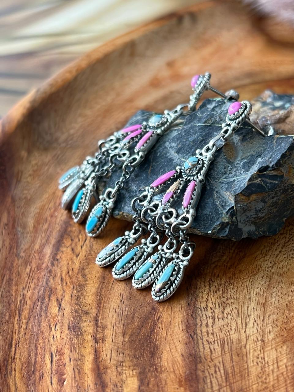 Handmade Sterling Silver Cotton Candy Post Dangle Earrings "Signed Nizhoni"