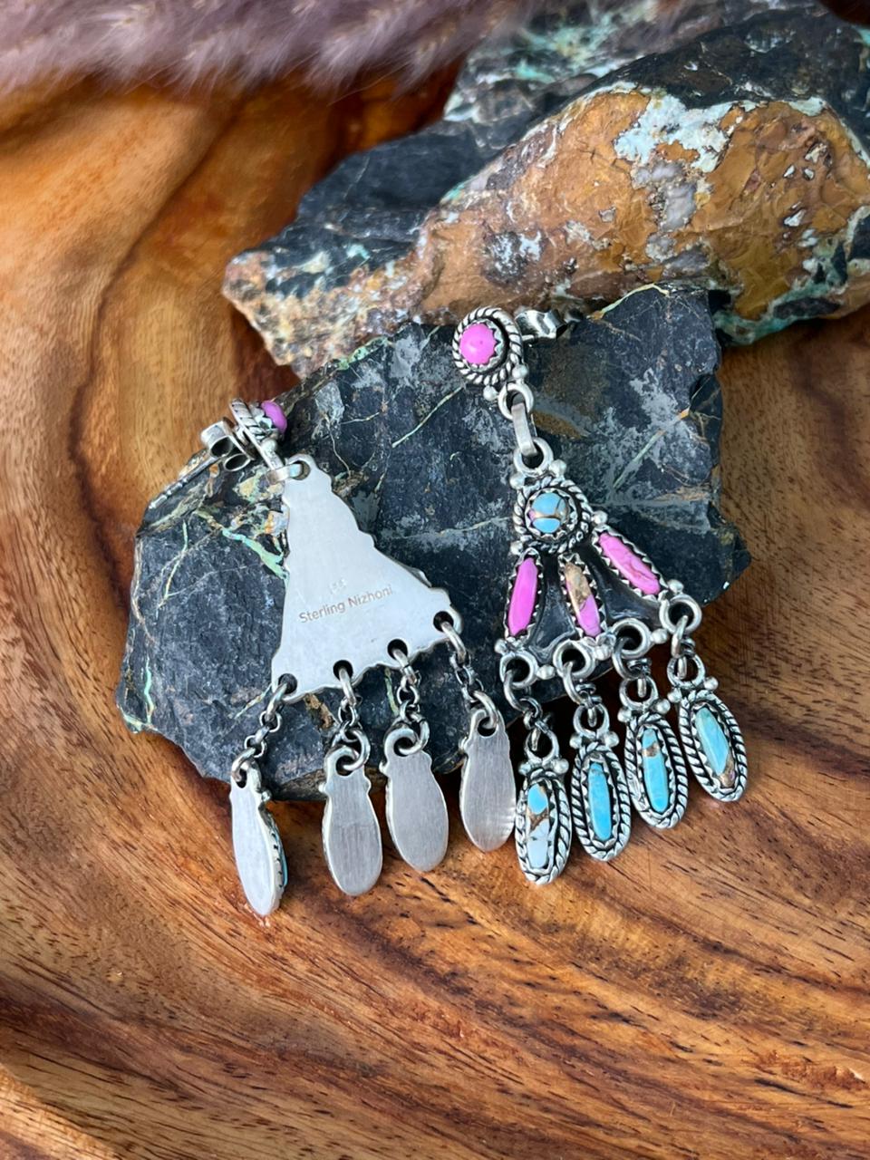 Handmade Sterling Silver Cotton Candy Post Dangle Earrings "Signed Nizhoni"