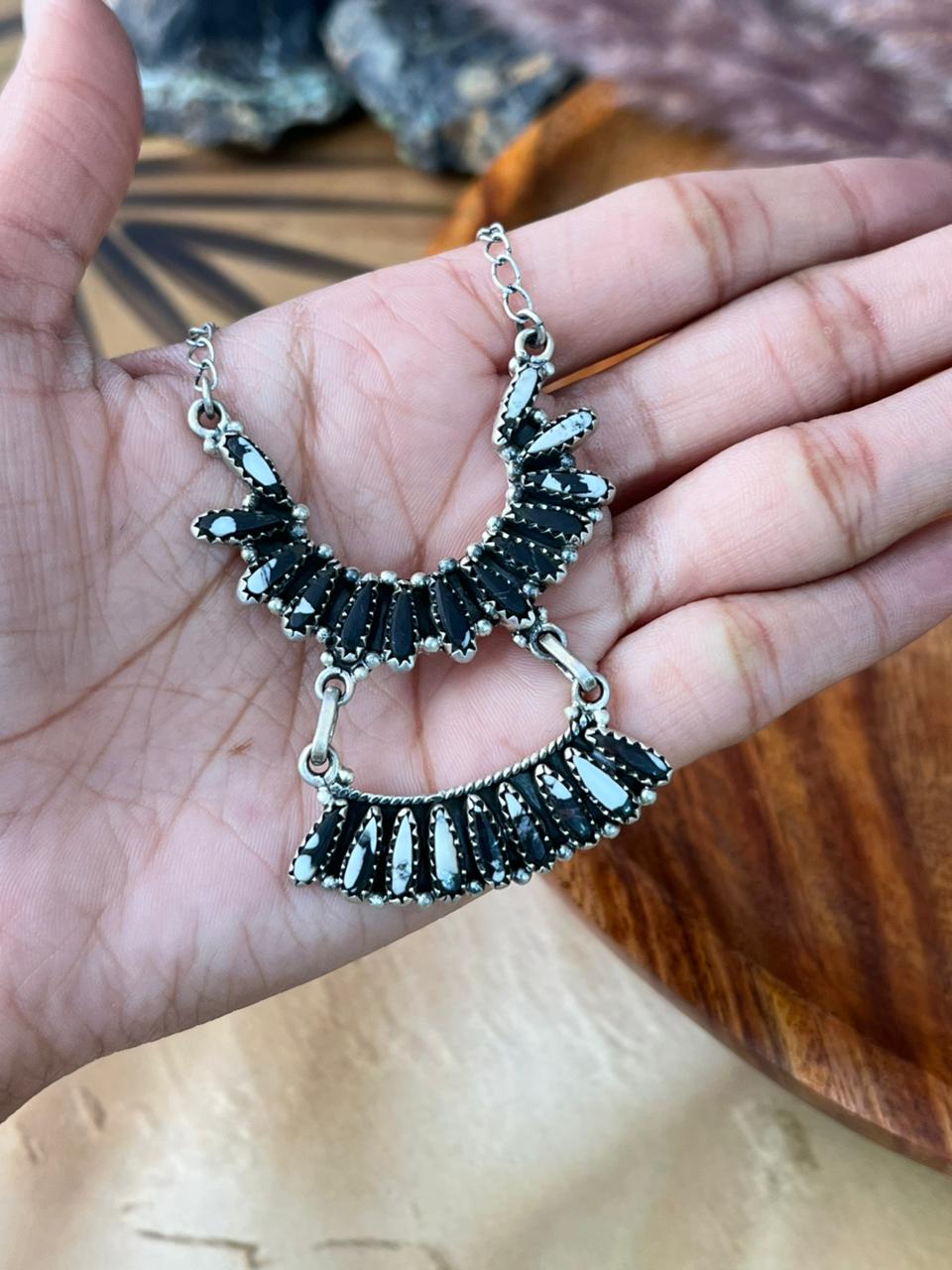 Handmade Sterling Silver White Buffalo Necklace "Signed Nizhoni"