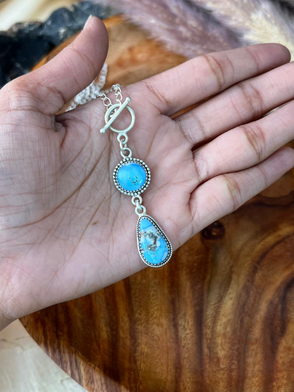 Handmade Sterling Silver Golden Hills Turquoise Necklace "Signed Nizhoni"