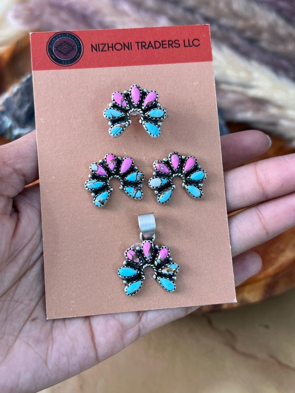 Handmade Sterling Silver Cotton Candy Ring Earrings and Pendant Card Set