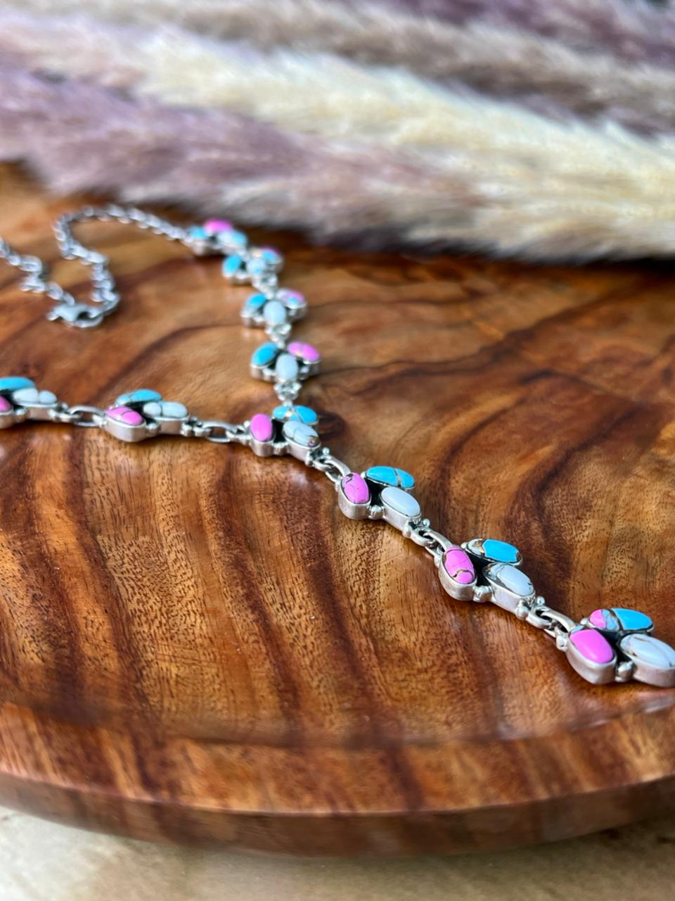 Handmade Sterling Silver Cotton Candy Drop Necklace "Signed Nizhoni"