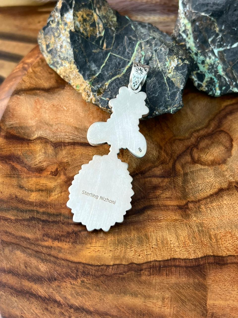 Handmade Sterling Silver Sierra Bella Turquoise with Cotton Candy Collection: Pendant "Signed Nizhoni"