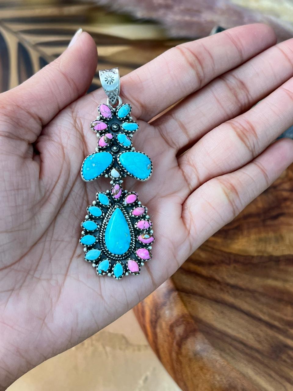 Handmade Sterling Silver Sierra Bella Turquoise with Cotton Candy Collection: Pendant "Signed Nizhoni"