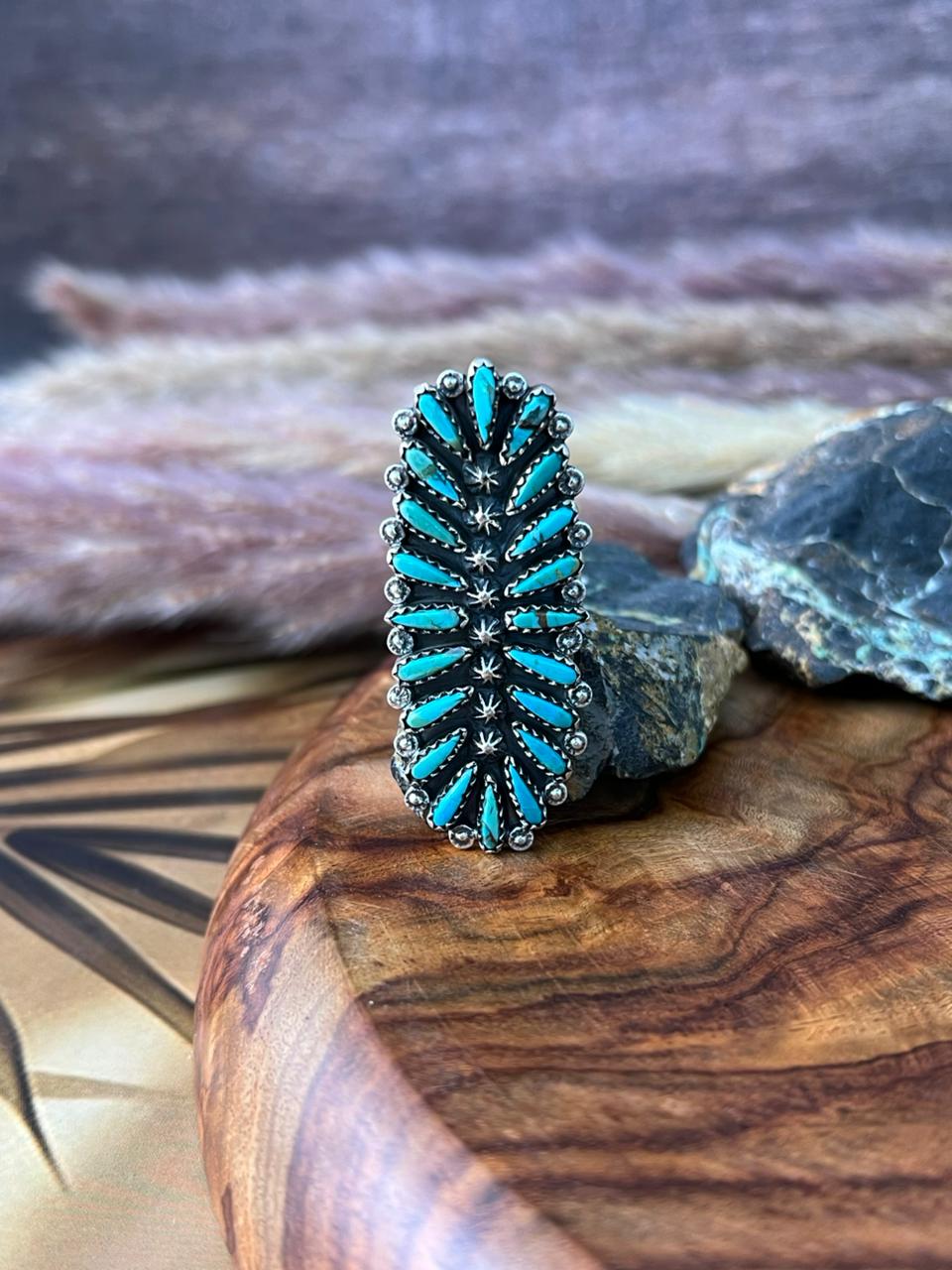 Handmade Sterling Silver Kingman Turquoise Adjustable Ring "Signed Nizhoni"
